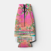 PixDezines Hawaï//Strand/Roze/Blauwgroen Flesjeskoeler (Achterkant)