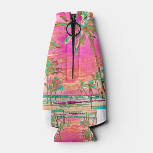 PixDezines Hawaï//Strand/Roze/Blauwgroen Flesjeskoeler (Achterkant)