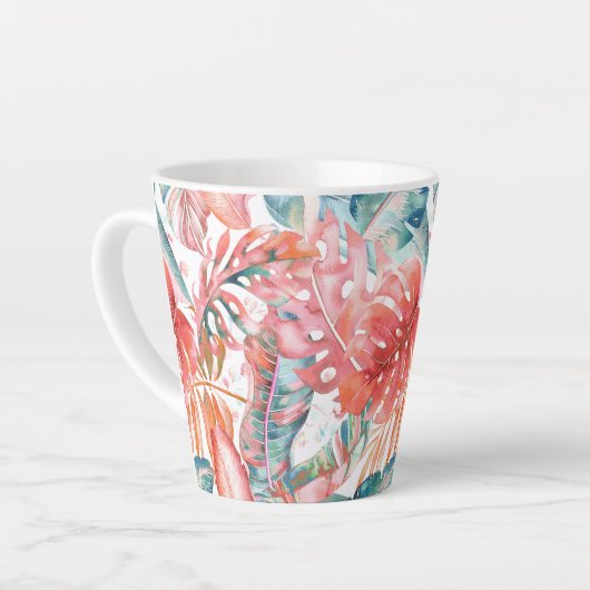 PixDezines Hawaïaans Oerwoud Blauwgroen roest blad Latte Mok (Linkerhoek)