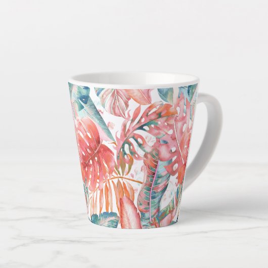 PixDezines Hawaïaans Oerwoud Blauwgroen roest blad Latte Mok (Rechterhoek)