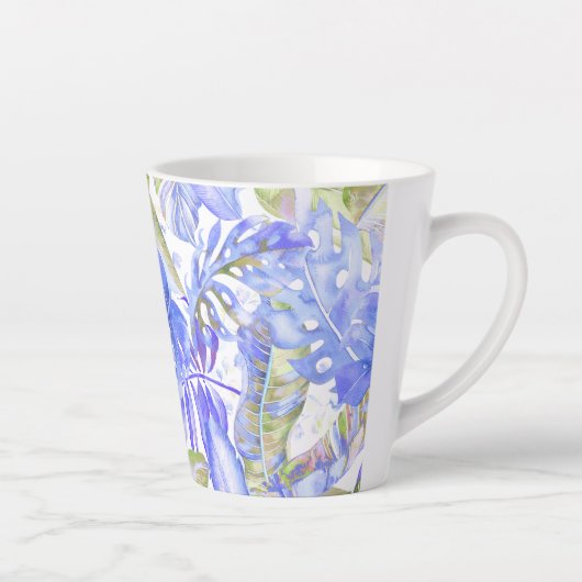 PixDezines Hawaïaans Oerwoud Korenbloem Blauw Groe Latte Mok (Rechts)