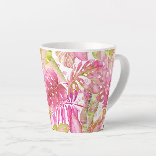 PixDezines Hawaïaans Oerwoud Roze Groen Bladgroen Latte Mok (Rechterhoek)