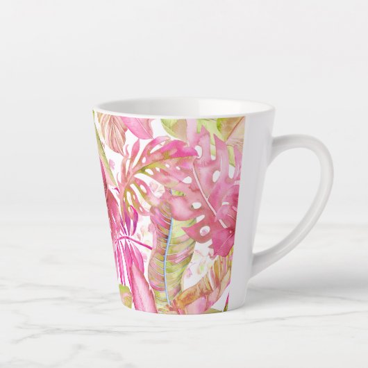 PixDezines Hawaïaans Oerwoud Roze Groen Bladgroen Latte Mok (Rechts)