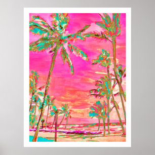 PixDezines Hawaiaans strand/Roze/Turquoise Poster