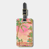 PixDezines  Hawaïaans strand scene/Roze Bagagelabel (Voorkant verticaal)