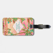 PixDezines  Hawaïaans strand scene/Roze Bagagelabel (Achterkant horizontaal)