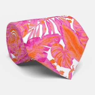 PixDezines Hawaiaanse Jungle Hot Roze Oranje Stropdas
