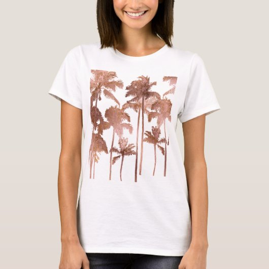 PixDezines Hawaii, Aloha Palm Trees/Faux Roos Gold T-shirt (Voorkant)