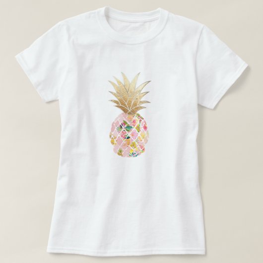 PixDezines Hawaii, Aloha Pineappel/Faux Gold T-shirt (Design voorkant)