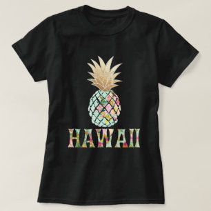 PixDezines Hawaii, Aloha Pineapple/Faux Gold T-shirt