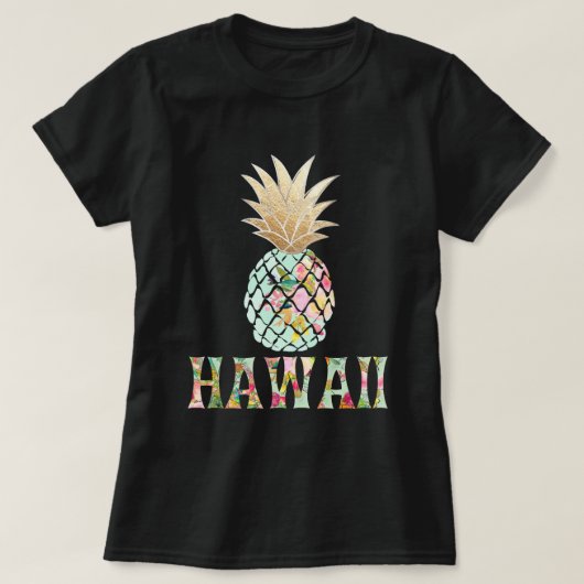 PixDezines Hawaii, Aloha Pineapple/Faux Gold T-shirt (Design voorkant)