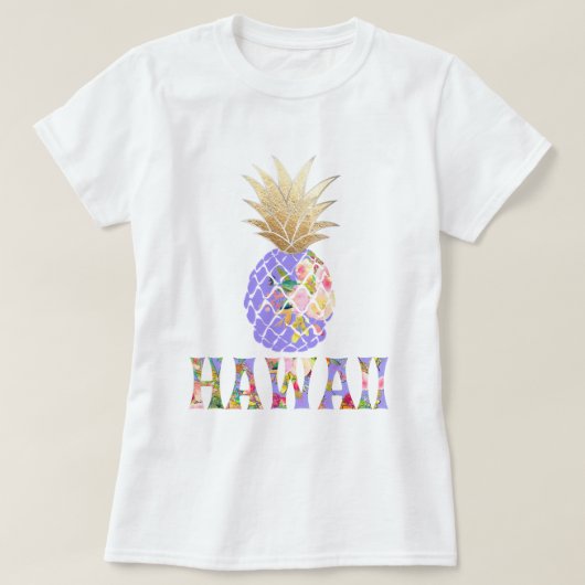 PixDezines Hawaii, Aloha Pineapple/Faux Gold T-shirt (Design voorkant)