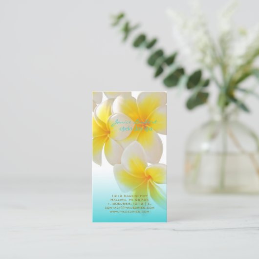 PixDezines Hawaii Plumeria Visitekaartje (Staand voorkant)