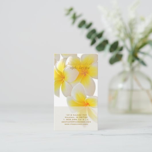 PixDezines Hawaii Plumeria Visitekaartje (Staand voorkant)
