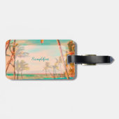 PixDezines hawaiiaanse strandscène/blauwgroen Bagagelabel (Achterkant horizontaal)