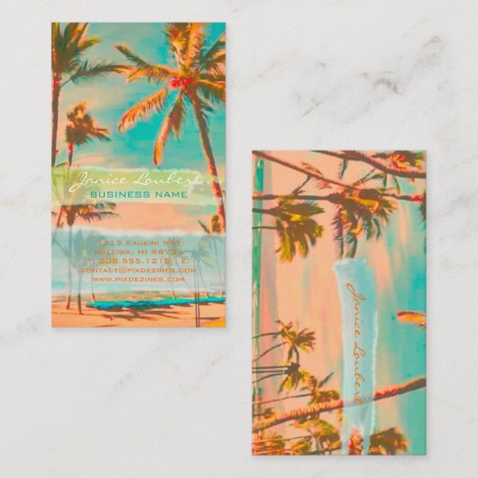 PixDezines  hawaiiaanse strandscène/blauwgroen Visitekaartje (Voorkant / Achterkant)