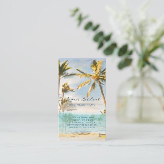 PixDezines  hawaiiaanse strandscène Visitekaartje (Staand voorkant)