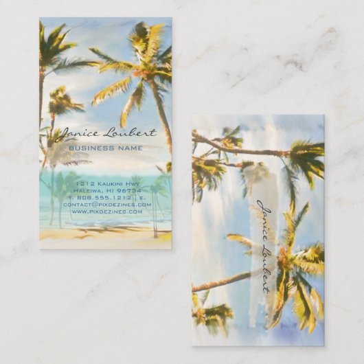 PixDezines  hawaiiaanse strandscène Visitekaartje (Voorkant / Achterkant)