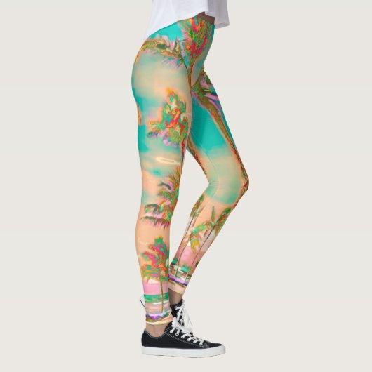 PixDezines  Hawaiian Beach/Blauwgroen Leggings (Rechts)