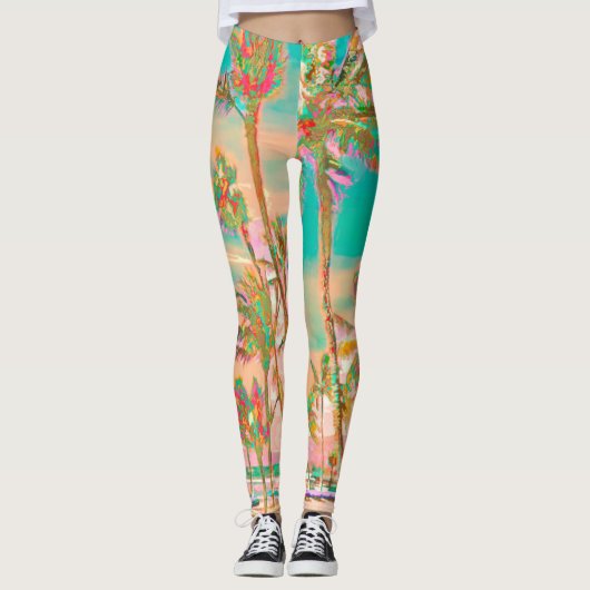 PixDezines  Hawaiian Beach/Blauwgroen Leggings (Voorkant)