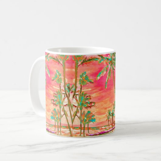 PixDezines Hawaiian Beach/Blauwgroen+Oranje Koffiemok (Voorkant links)