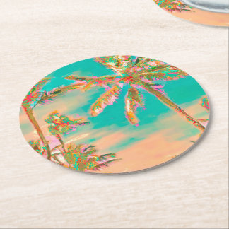 PixDezines Hawaiian Beach/Blauwgroen Ronde Kartonnen Onderzetter