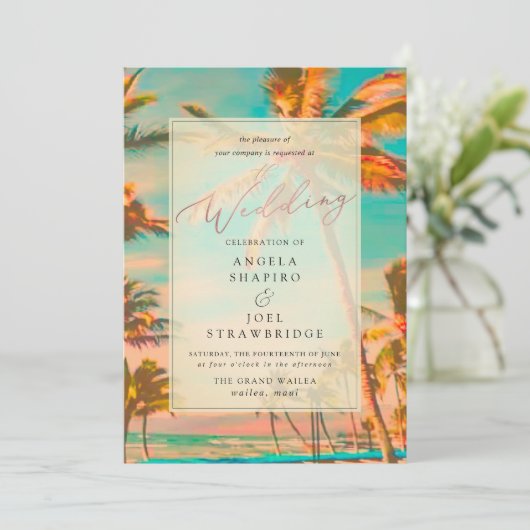 PixDezines  HAWAIIAN BEACH/BLAUWGROEN Uitnodiging (Staand voorkant)