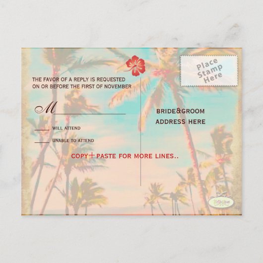 PixDezines  Hawaiian Beach/blauwgroen Uitnodiging Briefkaart (Achterkant)