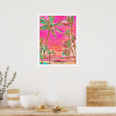 PixDezines Hawaiian Beach/roze/Blauwgroen Poster (Keuken)