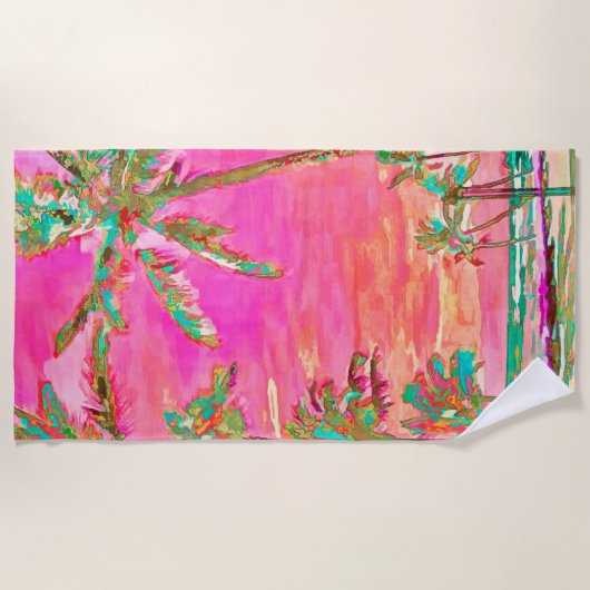 PixDezines Hawaiian Beach/roze/Blauwgroen Strandlaken (Voorkant)