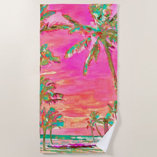 PixDezines  Hawaiian Beach/roze/Blauwgroen Strandlaken (Voorkant)