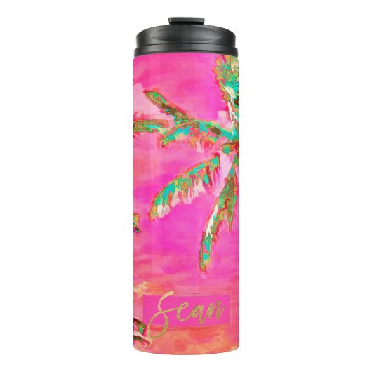 PixDezines  Hawaiian Beach/roze/Blauwgroen Thermosbeker (Voorkant)