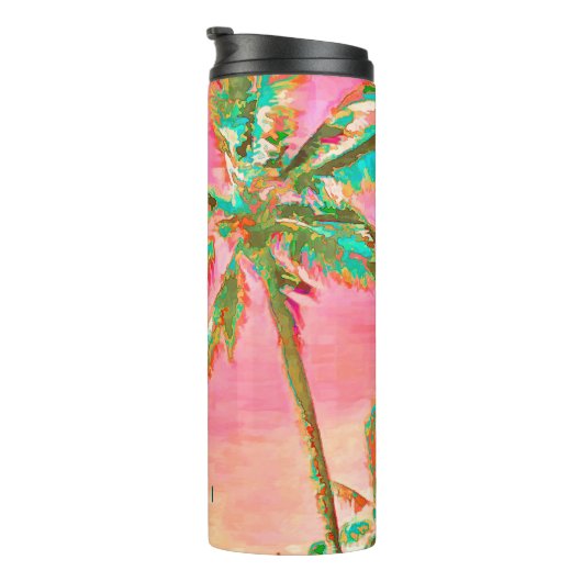 PixDezines  Hawaiian Beach/roze/Blauwgroen Thermosbeker (Geroteerd rechts)