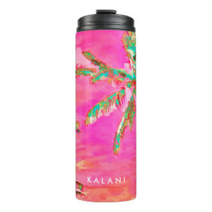 PixDezines  Hawaiian Beach/roze/Blauwgroen Thermosbeker