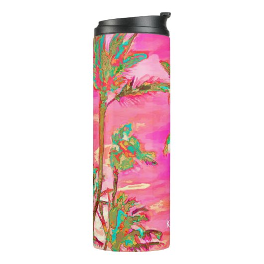 PixDezines  Hawaiian Beach/roze/Blauwgroen Thermosbeker (Gedraaid links)