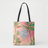 PixDezines Hawaiian Beach/roze/Blauwgroen Tote Bag (Voorkant)