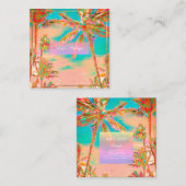 PixDezines  Hawaiian Beach/roze/Blauwgroen Vierkante Visitekaartje (Voorkant / Achterkant)