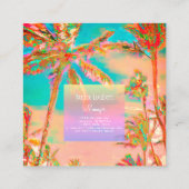 PixDezines  Hawaiian Beach/roze/Blauwgroen Vierkante Visitekaartje (Achterkant)