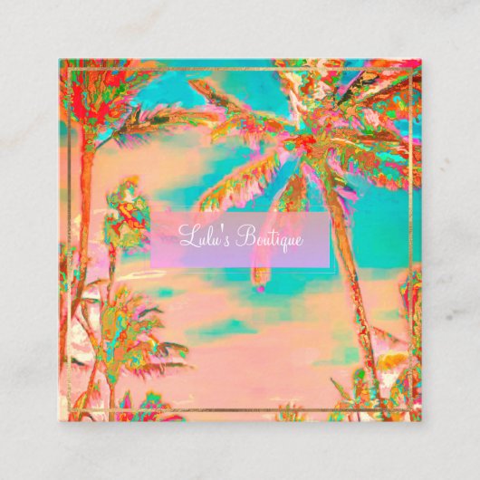 PixDezines  Hawaiian Beach/roze/Blauwgroen Vierkante Visitekaartje (Voorkant)