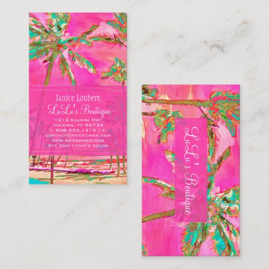 PixDezines  Hawaiian Beach/roze/Blauwgroen Visitekaartje (Voorkant / Achterkant)