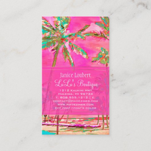 PixDezines Hawaiian Beach/roze/Blauwgroen Visitekaartje (Voorkant)