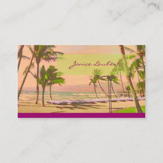 PixDezines  Hawaiian Beach Scene/Magenta Visitekaartje (Achterkant)