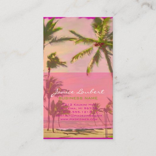 PixDezines  Hawaiian Beach Scene/Roze Visitekaartje (Voorkant)