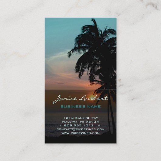 PixDezines Hawaiian Beach Sunset Visitekaartje (Voorkant)
