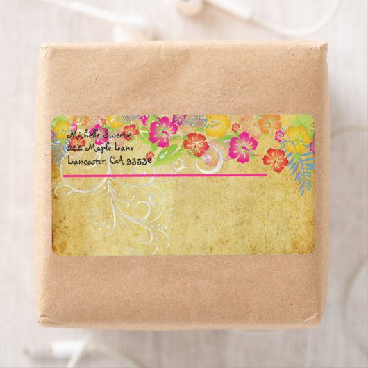 PixDezines Hawaiian Leis van Hibiscus Etiket (Insitu)