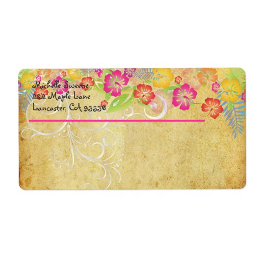 PixDezines Hawaiian Leis van Hibiscus Etiket (Voorkant)