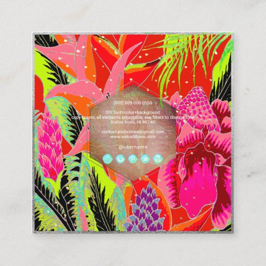 PixDezines Hawaiian Oerwoud 3 - DIY achtergrond Vierkante Visitekaartje (Achterkant)