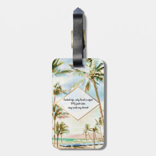 PixDezines hawaiian strand scene/Breezy Blu Bagagelabel (Achterkant verticaal)