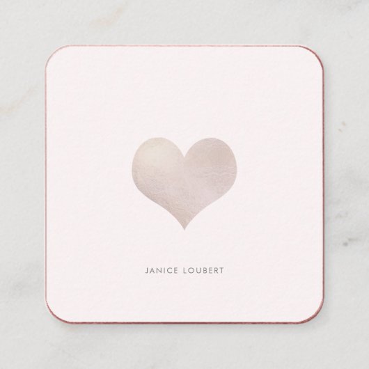 PixDezines Heart | Faux Metallic Blush Square Busi Vierkante Visitekaartje (Voorkant)