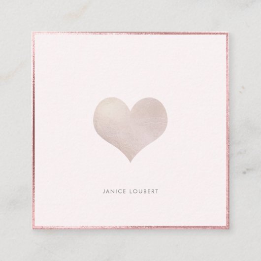 PixDezines Heart | Faux Metallic Blush Vierkante Visitekaartje (Voorkant)